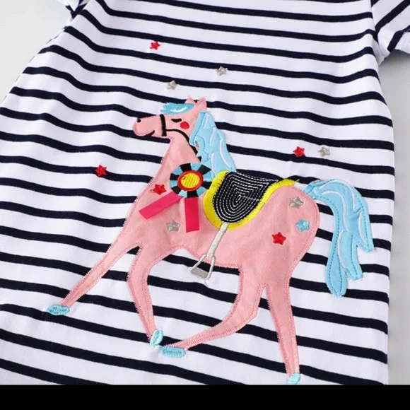 New Girls Applique Horse Summer Dress - Picture 2 of 2
